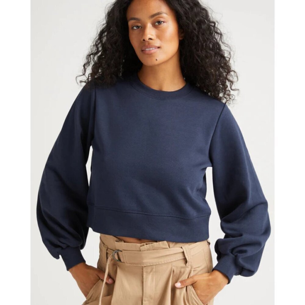 Richer Poorer Navy Blue Recycled Fleece Cropped Sweatshirt - 35372